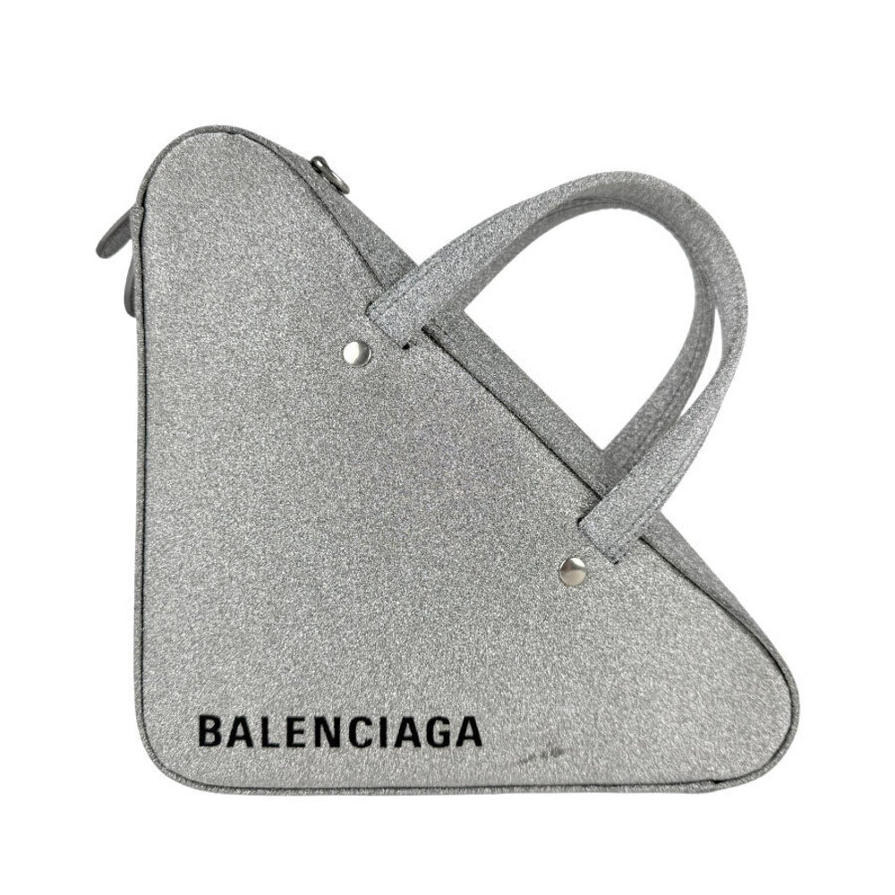 Balenciaga 2way Handbag Crossbody Triangle Duffle Leather Silver
